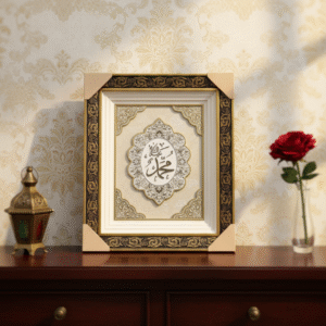 3D Muhammad (PBUH) Calligraphy in Ornate Frame | Arabic Art for Living Room, Office, or Bedroom| Size 50×60