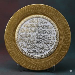 Ayat al-Kursi Islamic Wall Art - Golden/Black Decorative Plate with Quranic Verse Calligraphy - Muslim Home Decor & Ramadan Gift (Round, 15cm)
