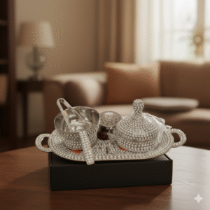 Pearly White Decorative Incense Burner and Serving Tray Set - Elegant Home Decor