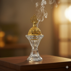 Luxury Crystal & Gold Incense Burner with Ornate Filigree Lid - Elegant Mabkhara for Home Decor & Aromatherapy