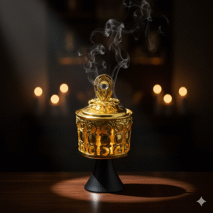 Decorative Gold Incense Burner | Metal Censer with Crystal Accent & Stand | Modern Home Decor | Ideal for Bakhoor, Cones & Sticks