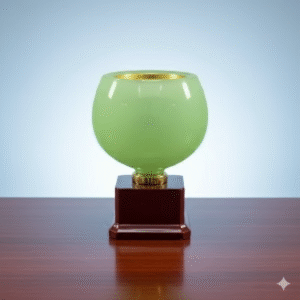Green Jade Glass Incense Burner with Golden Lotus Lid, Decorative Aroma Diffuser for Home, Office, Spa, and Yoga