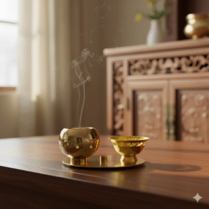 Zen Lotus Incense Burner with Tray | Premium Golden Metal Censer for Sticks, Cones, and Frankincense