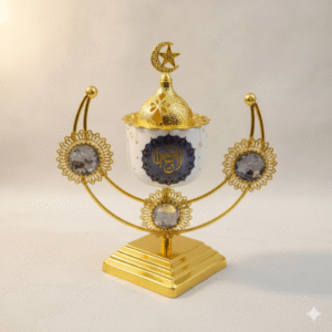 Elegant Gold and White Incense Burner with Crescent Moon Star | Decorative Bakhoor Holder with Crystal Accents | Eid Ramadan Home Decor Gift