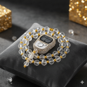 Elegant Digital Tasbih Counter with Beaded Bracelet, Crystal Tally Clicker for Prayer & Meditation, Muslim Zikr Gift