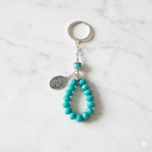 Elegant Islamic Keyring with 15-Bead Crystal Tasbih and Allah Charm