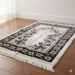 Traditional Islamic Prayer Mat with Fringed Edges | Non-Slip, Machine Washable Namaz Rug for Home & Travel