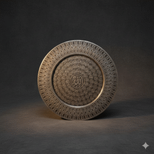 99 Names of Allah Islamic Wall Art Plaque, Asmaul Husna, Religious Arabic Calligraphy, Silver Finish, 24-cm Round Plate, Home Decor and Gift Item