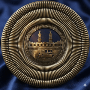 Premium 3D Relief Mecca & Kaaba Plaque - Islamic Wall Decor for Home, Office - Religious Muslim Gift - Ornate Gold Medallion| Size 15cm