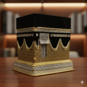 Ornate Kaaba Replica Decorative Box with Mini Quran | Gold Finish & Crystal Accents | Perfect Islamic Home Decor | Eid, Ramadan, Hajj & Umrah Gift