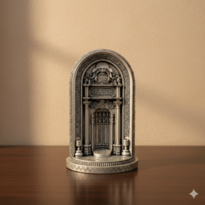 Islamic Arch & Mihrab Ornament, Silver And Gold Muslim Home Decor, Masjid Al-Haram Mecca Replica, Eid Gift, Ramadan Decoration, Tabletop Figurine with Arabic Calligraphy