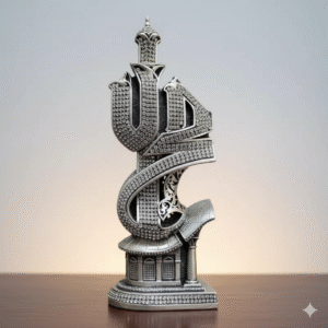MUHAMMAD(PBUH) Islamic Calligraphy Ornament - Elegant Silver Minaret Statue with Rhinestones - Perfect Eid & Ramadan Gift