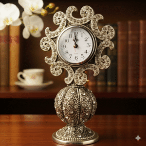 Elegant Islamic Desk Clock,99 Names of Allah-Engraved, Rhinestone-Studded Tabletop Ornament, Gold-Tone