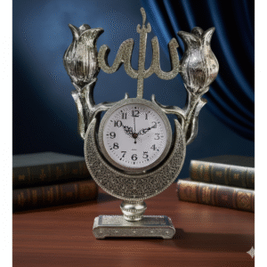 Islamic Allah Table Clock Ornament | Elegant Gold Toned & Rhinestone Decor | Muslim Home Decor & Gift | Quranic Art