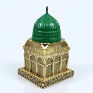 Islamic Home Decor Showpiece - Miniature Prophet's Mosque Green Dome (Gumbad-e-Khizra) Replica | Gold Finish with Crystal Accents | Masjid Nabawi Model