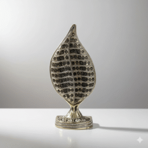 Islamic Leaf Ornament with 99 Names of Allah | Crystal Studded Asma-ul-Husna Calligraphy Showpiece | Silver/Gold Finish Table Decor |