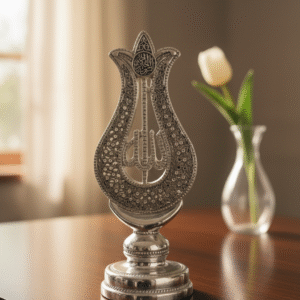 Allah & Shahada Calligraphy Art - Crystal Embellished Silver Tone Desk Ornament