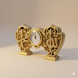 ​ALLAH AND MUHAMMAD(PBUH) Calligraphy Table Clock, Gold & Crystal Resin Ornament