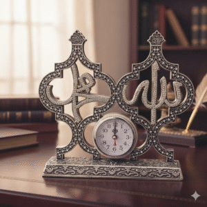 ​Silver-Tone Islamic Tabletop Ornament with Analog Clock