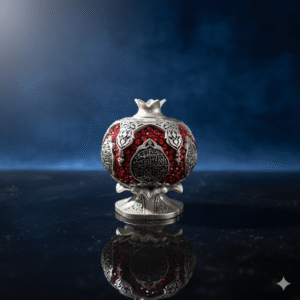 Ayatul Kursi Pomegranate Islamic Decor, Red Crystal & Silver Ornament for Home, Muslim Gift for Eid and Ramadan Available in Different Sizes And Colours