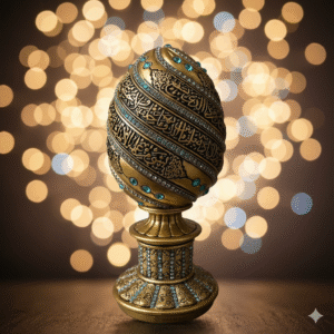 Islamic Oval-Shaped Ornament with Ayat al-Kursi – Gold & Blue Arabic Calligraphy Decor – Muslim Home, Mosque & Office Decoration Gift