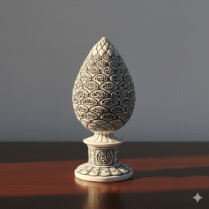 Islamic Pine Cone Ornament with 99 Names of Allah – Silver & Green Arabic Calligraphy Decor – Muslim Home, Mosque & Office Decoration Gift