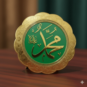 Premium Islamic Wall Art with 3D Calligraphy of Muhammad (ﷺ) | Gold and Green Plaque for Home Decor, Office, or Masjid| Size 32cm