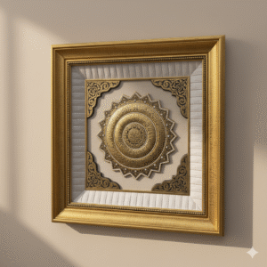 Luxury Islamic Wall Decor - Elegant Gold & Silver Framed Artwork - Detailed Rhinestone Calligraphy - Premium Muslim Home Accent Piece| Size 55×55