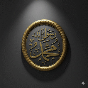 Premium 3D Islamic Wall Decor | “Muhammad Rasul Allah” Calligraphy | Round Relief Plaque with Rope Frame | Black with Gold/Silver Finish|Size 19×24
