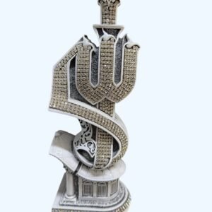 Allah Islamic Calligraphy Ornament - Elegant Silver Minaret Statue with Rhinestones - Perfect Eid & Ramadan Gift