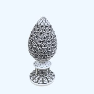 Islamic Pine Cone Ornament – Silver Arabic Calligraphy Decor with 99 Names of Allah – Muslim Home & Office Decoration Gift