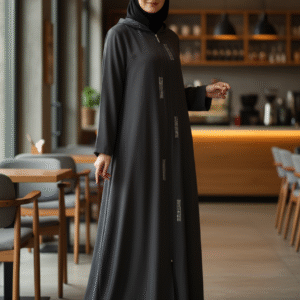 Abaya with White Stitching | Modest Islamic Clothing for Women | Long Sleeve Black Robe