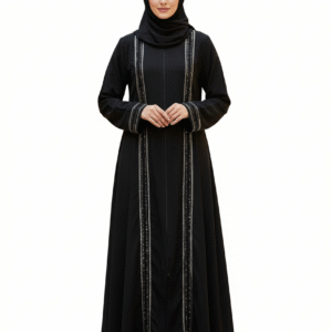 Modest Abaya Gown for Women | Stylish Black Islamic Dress with Rhinestone Detailing