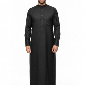Traditional Islamic Thobe for Men - Long Sleeve Black Jubba Robe with Pockets