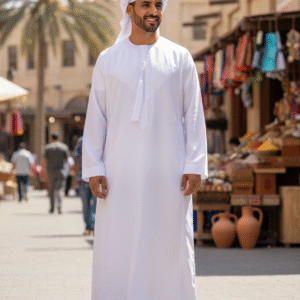 Men's Traditional Shiny Thobe - Emirati Style Jubba with Tassel - Arab Kaftan Dress