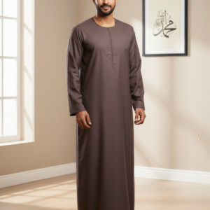 Men's Traditional Thobe, Dishdasha, Kandura, Abaya, or Jubba - Brown/Dark Khaki Long Sleeve Full-Length Robe for Men