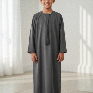 Boys' Solid Thobe with Tassel Detail - Traditional Islamic Jubba