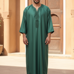 Moroccan-Inspired Green Jubba Thobe - Luxurious Embroidered Islamic Attire for Men