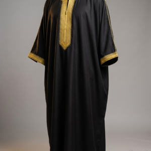 Saudi Style Kaftan Thobe | Long Sleeve Muslim Jubbah with Gold Trim