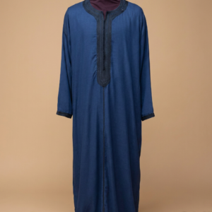 Men's Moroccan Kaftan Thobe Navy - Embroidered Jalabiya Islamic Prayer Robe Thawb Dishdasha Muslim Outfit