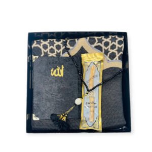 Islamic Gift set Prayer mat, Tasbeeh & Yaseen And Selected Surah Gift Box Black
