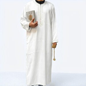 Elegant cream Embroidered Men's Jubba - Traditional Islamic Thobe for Prayer and Special Occasions