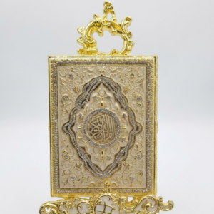 Premium Gold Islamic Quran Box Holder with Display Stand - Rhinestone Embellished Ornate Design
